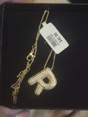 Gold Crystal Pavé 'R' Initial Pendant Necklace - Women's Jewelry